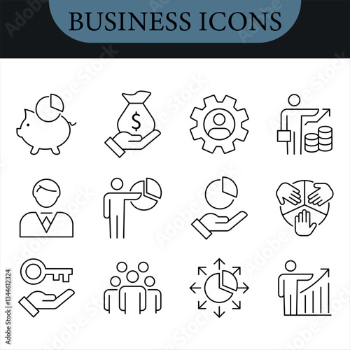 Employee Stock Ownership Plan Line Editable Icons set. Vector icons set. Vector illustration in modern thin line style of business related icons: company, shares, benefits and pension savings.Isolated