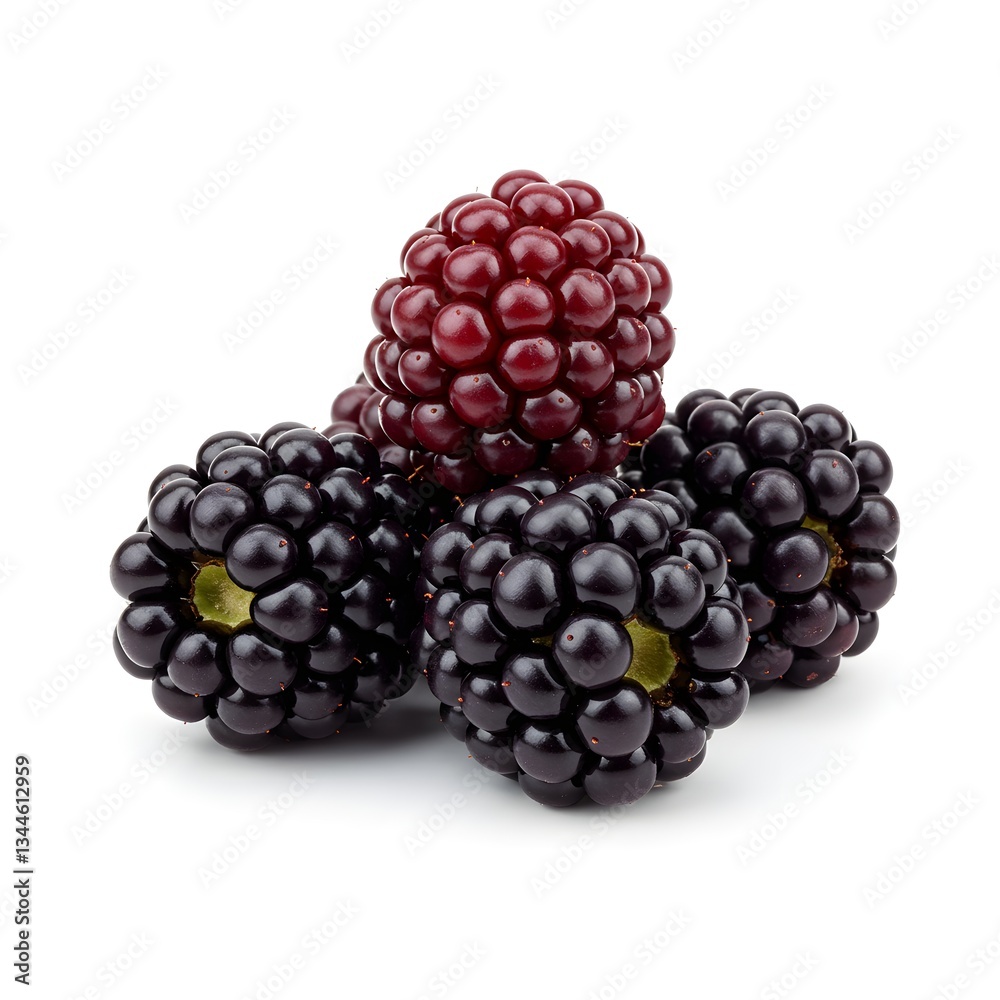Three fresh blackberries with natural texture isolated on white background Three fresh blackberries with natural texture isolated on white background