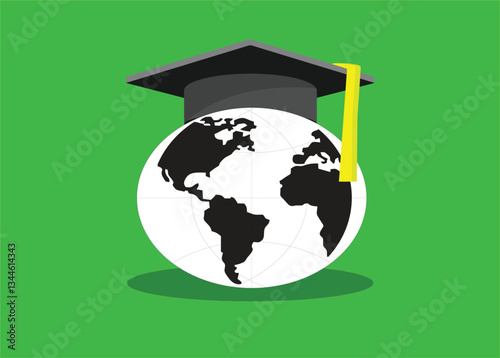 globe with world map and graduation cap