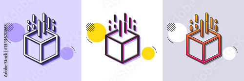 Augmented reality line icon. Halftone dotted pattern. Gradient icon with grain shadow. VR simulation sign. 3d cube symbol. Line augmented reality icon. Various designs. Vector