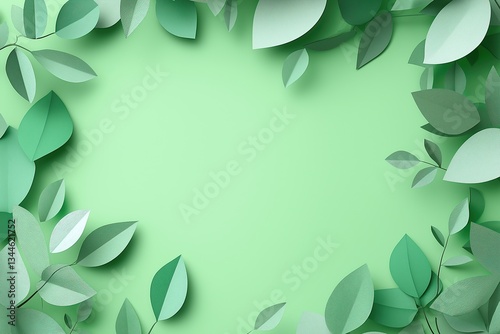 Green paper leaves lying on a smooth background with space for text