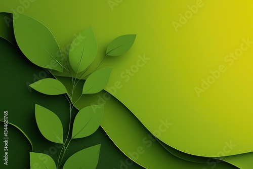 Green paper leaves lying on a smooth background with space for text