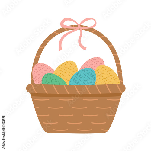 basket full with colorful easter eggs -vector illustration