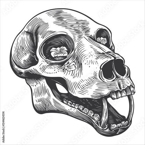 Intricate Vintage Illustration of a Primate Skull in Detail