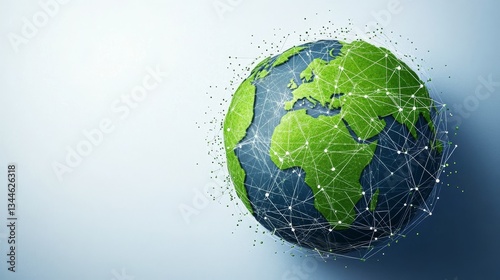 Global Network Green Planet Earth with Connection Lines, Global , Networking photo