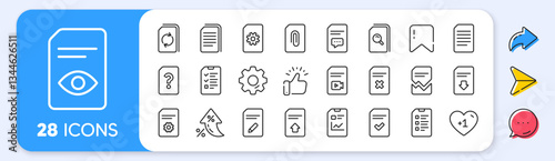 Document Management line icons. Interest rate, AI generate, Inflation icons. Set of Report, Checklist and Copy icons. Download file, Remove and Attach clip symbols. Vector