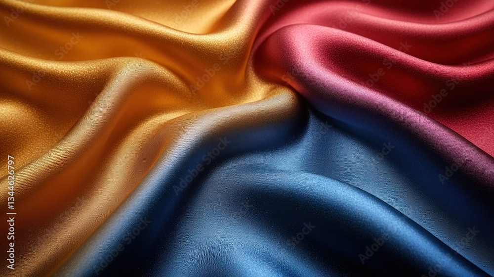 Obraz premium Abstract image of colorful silk fabric with draped folds and smooth texture.