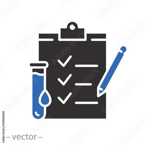 lab blood test, clinical analysis result icon, medicine report, hiv check, flat vector illustration