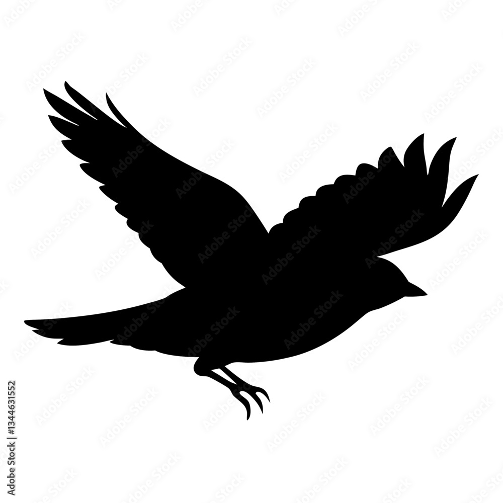 Obraz premium Eagle silhouette vector illustration flying with wings spread in black design, symbolizing wildlife and nature