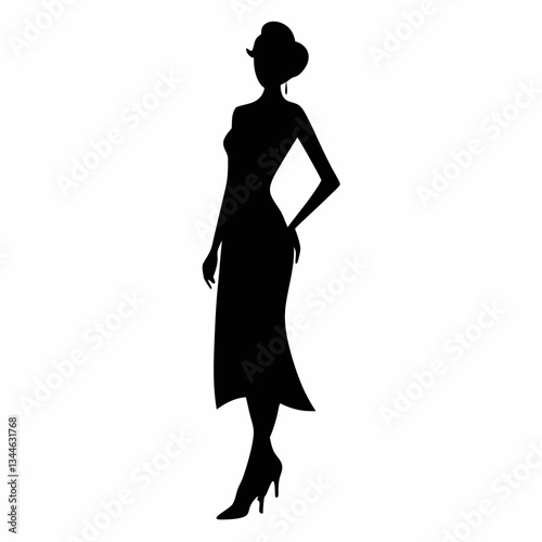 Elegant silhouette of a woman in a black dress posing gracefully