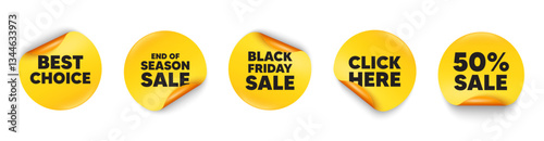 Best choice sticker tag. 50 percent discount, Black friday paper price banners. Best choice tag. Special offer Sale sign. Advertising Discounts symbol. Click here sticker. Vector