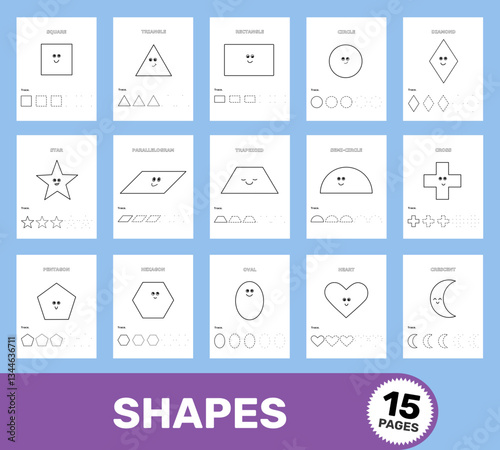 Learning Shapes Coloring Pages for Kids – 15 Vector Worksheets for Early Learning, Letter format