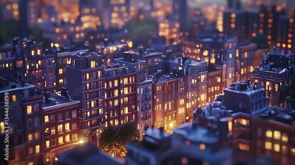 Fototapeta premium The glowing high rise watches over a restless electrified city image