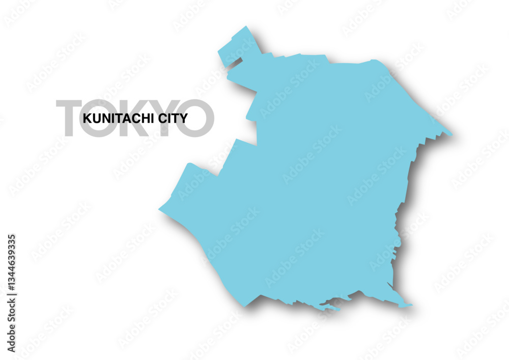 Obraz premium 東京都国立市の地図_影付