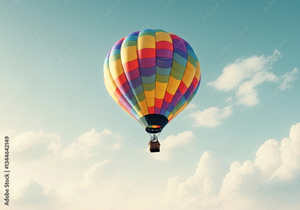 Fototapeta premium Colorful hot air balloon soaring through a clear blue sky