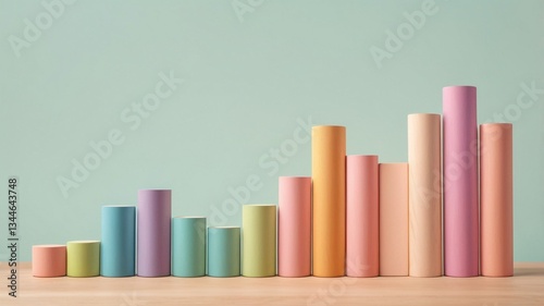 Minimalist Business Concept: Wooden Pastel Bar Chart Blocks