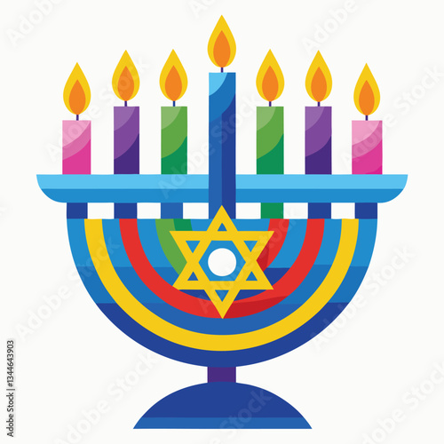 Watercolor hanukkah concept, Vintage golden hanukka candelabra lamp vector icon isolated on white background
