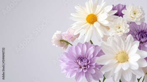 Delicate Bouquet of Pastel Flowers - Close-up of a charming bouquet featuring pastel-colored daisies, chrysanthemums, and other blossoms. Soft, romantic, and perfect for spring or summer
