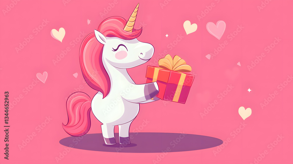Cheerful Unicorn Presenting Gifts Cartoon Vector Illustration for Greeting Cards and Children's Books Cheerful Unicorn Presenting Gifts Cartoon Vector Illustration for Greeting Cards and Children's Books