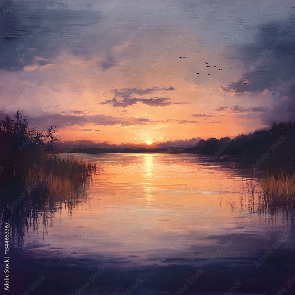 The horizon burns with vibrant orange over the towering city image The horizon burns with vibrant orange over the towering city image
