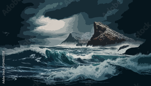 Stormy sea with rock