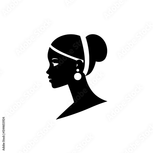Elegant silhouette of a woman adorned with accessories, capturing timeless beauty in a vintage style illustration