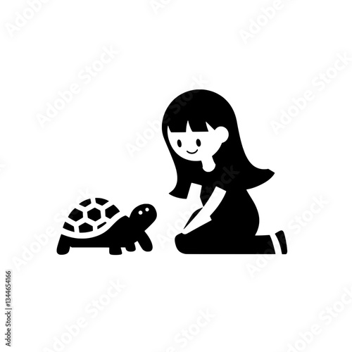 Child engaging with a tortoise while creating a beautiful hand-drawn design in a playful and imaginative setting