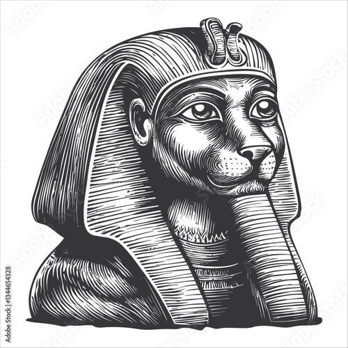 Ancient Egyptian Lion Head Sculpture in Classic Artistic Style
