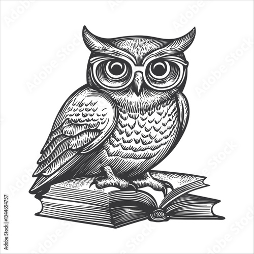 Detailed Vintage Owl Illustration Sitting on an Open Book