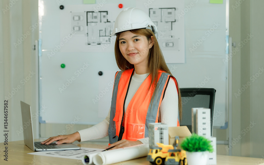 A female engineer presenting a construction project to develop and plan the building of houses or apartments A female engineer presenting a construction project to develop and plan the building of houses or apartments