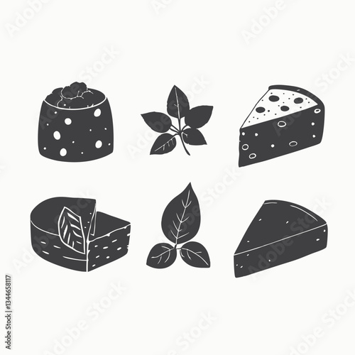 Cheese set slices of mascarpone bleu de gex edam camembert mozzarella for the market or grocery store, Sketch vintage vector. Vector Hand Drawn Illustration Isolated On Transparent Background