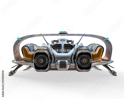 Fototapeta Naklejka Na Ścianę i Meble -  super sport space ship landed in white background on rear top view
