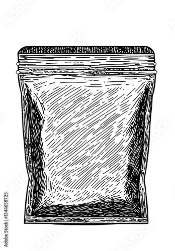 Intricate hand-drawn engraved illustration of a premium vintage pouch design for tattoos and artistic creativity