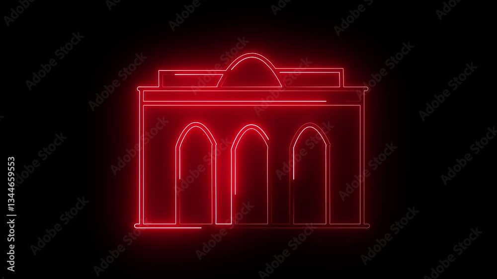 Glowing Neon on the black background Mosque Icon Isolated HD Motion Graphic Animation for Islamic, Religious, and Architecture Themes. Glowing Neon on the black background Mosque Icon Isolated HD Motion Graphic Animation for Islamic, Religious, and Architecture Themes.