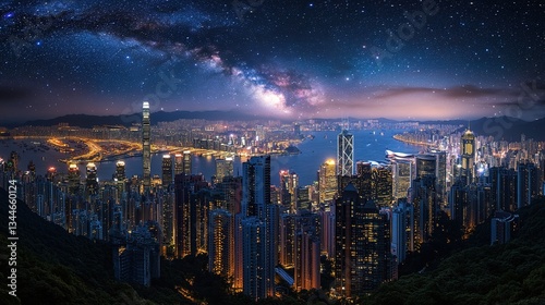 Wallpaper Mural Night View of Hong Kong Skyline Under Milky Way Stars Torontodigital.ca