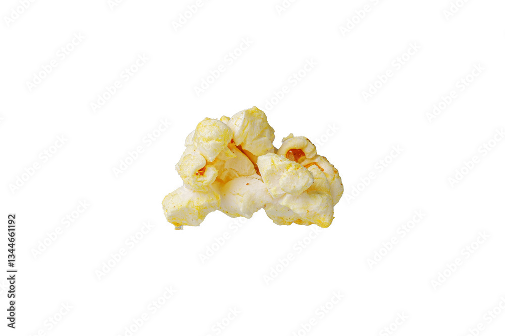 macro popcorn on isolated and white background close up