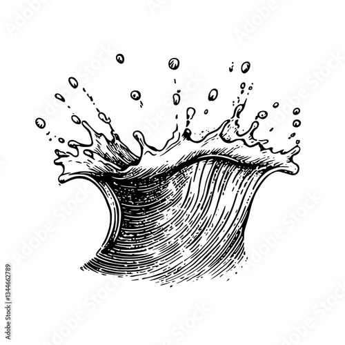 Beautifully engraved vintage wave splash illustration showcasing the artistry of hand-drawn tattoo design