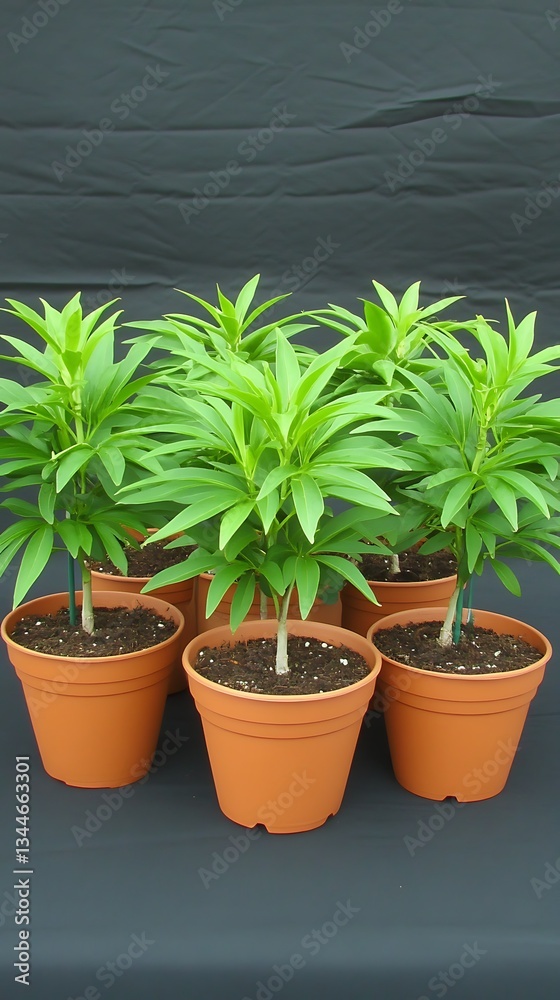 Fototapeta premium Lush Green Plants in Terracotta Pots.