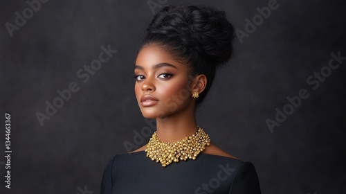 Sophisticated woman with intricate gold jewelry