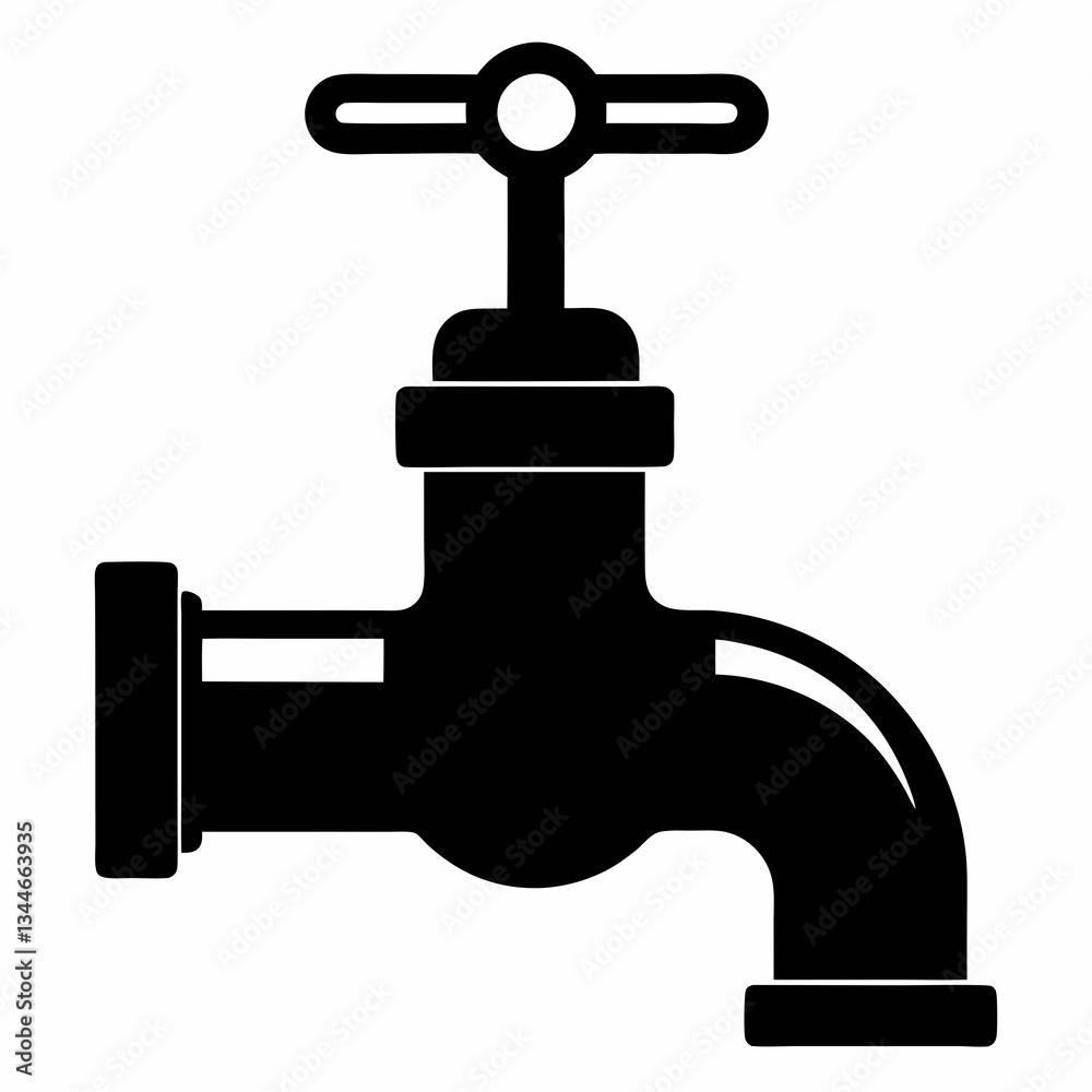 Pipe Tap Silhouette Vector on White Background Pipe Tap Silhouette Vector on White Background