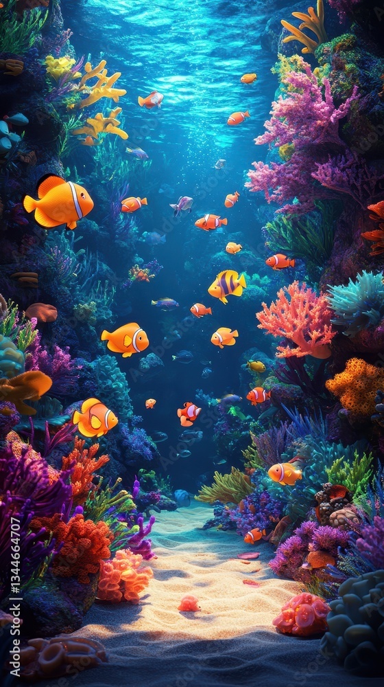 Fototapeta premium A Vibrant Underwater Scene With Colorful Coral and Fish