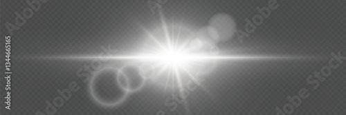 Light star light effect. Flash flashes beams and spotlight. White glowing light. Beautiful star.On a transparent background.