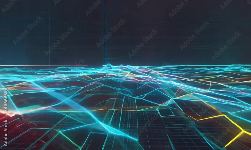 Abstract digital video background. Abstract digital pulses that glow on a dark background. Concept of digital technologies and analytics. Video background for technological and digital presentations.