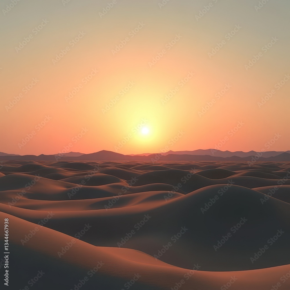 Obraz premium A beautiful sunset over vast rolling sand dunes with mountains