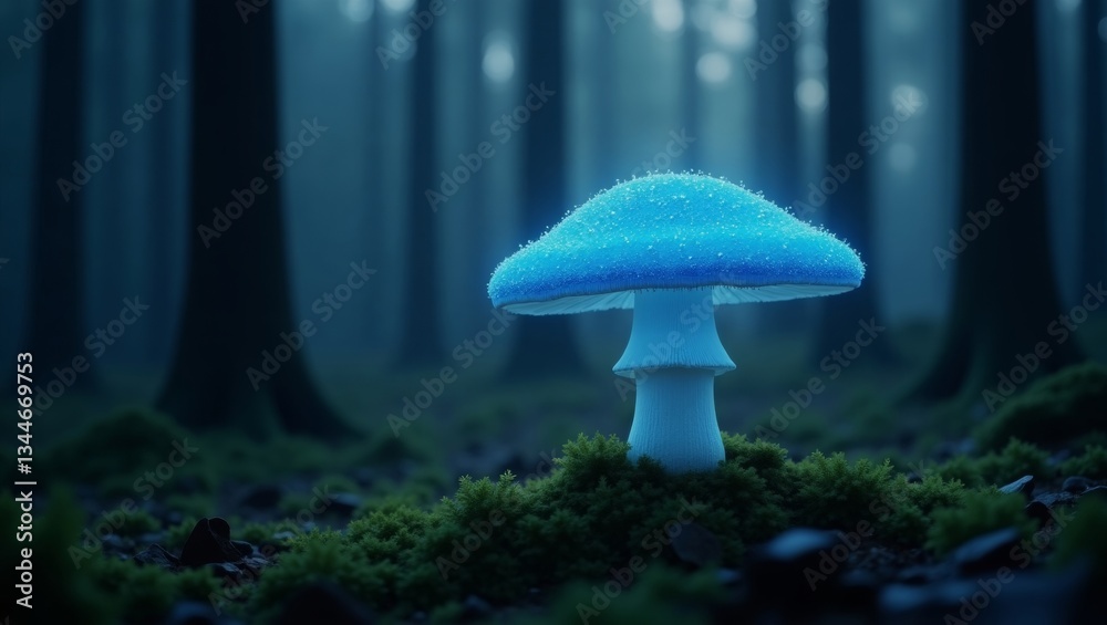 Fototapeta premium Enchanted blue mushroom in a mystical forest