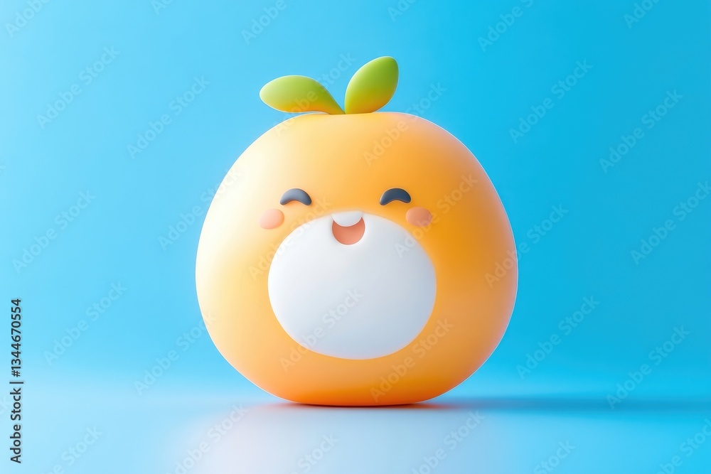 Cute 3D orange fruit character. Smiling, cheerful expression Cute 3D orange fruit character. Smiling, cheerful expression