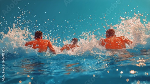 Group of Swimmers Enjoy a Sunny Afternoon in a Refreshing Pool With Splashes