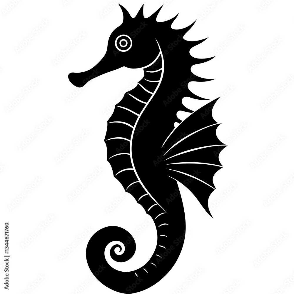 Fototapeta premium seahorse black silhouette vector, Simple silhouette Design vector icon with white background.
