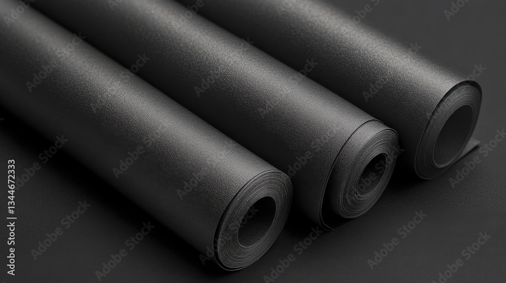 Fototapeta premium Elegant Black Textured Paper Rolls with Subtle Embossed Patterns for Sophisticated Design