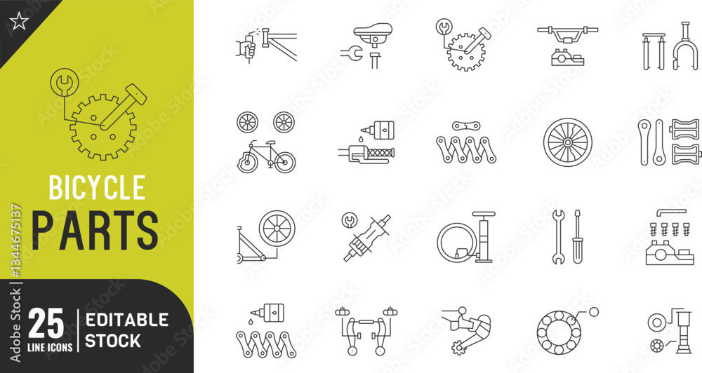 Naklejka premium Bicycle Parts line editable icon set. Thin modern style vector illustration. 